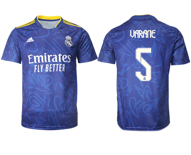 Men 2021-2022 Club Real Madrid away aaa version blue #5 Soccer Jersey->real madrid jersey->Soccer Club Jersey